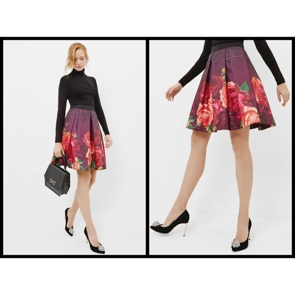 💕TED BAKER💕 Klira Juxtapose Rose Border Skirt TB0 US2 NWT - Picture 1 of 8